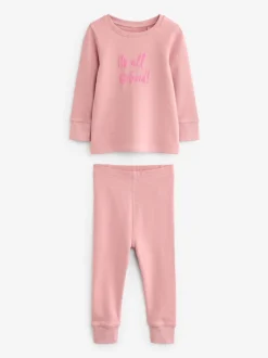 Multipacks|Nachtkleding En Pyjama's|Next - Verpakking van 3 knusse pyjama's met print (9 mnd - 12 jr) Roze/geel met slogan