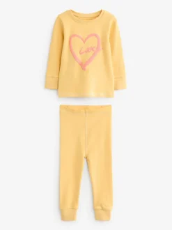 Multipacks|Nachtkleding En Pyjama's|Next - Verpakking van 3 knusse pyjama's met print (9 mnd - 12 jr) Roze/geel met slogan