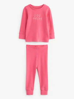 Multipacks|Nachtkleding En Pyjama's|Next - Verpakking van 3 knusse pyjama's met print (9 mnd - 12 jr) Roze/geel met slogan