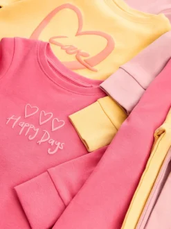 Multipacks|Nachtkleding En Pyjama's|Next - Verpakking van 3 knusse pyjama's met print (9 mnd - 12 jr) Roze/geel met slogan