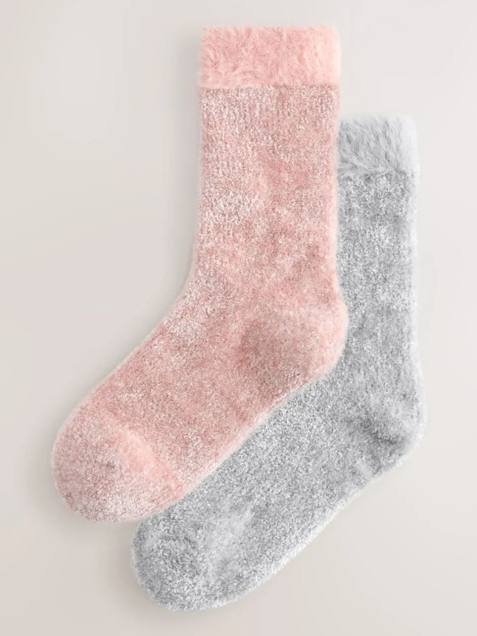 Sokken En Panty's*Next - 2 paar knusse fluwelen sokken Roze/grijs met glans