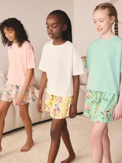 Nachtkleding En Pyjama's|Pyjama's|Next Roze/groen met bloemenprint - Set van 3 pyjama's met short (3-16 jr)