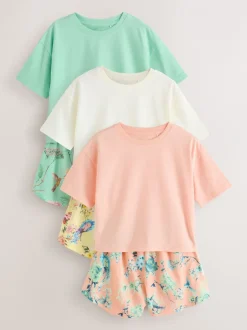 Nachtkleding En Pyjama's|Pyjama's|Next Roze/groen met bloemenprint - Set van 3 pyjama's met short (3-16 jr)