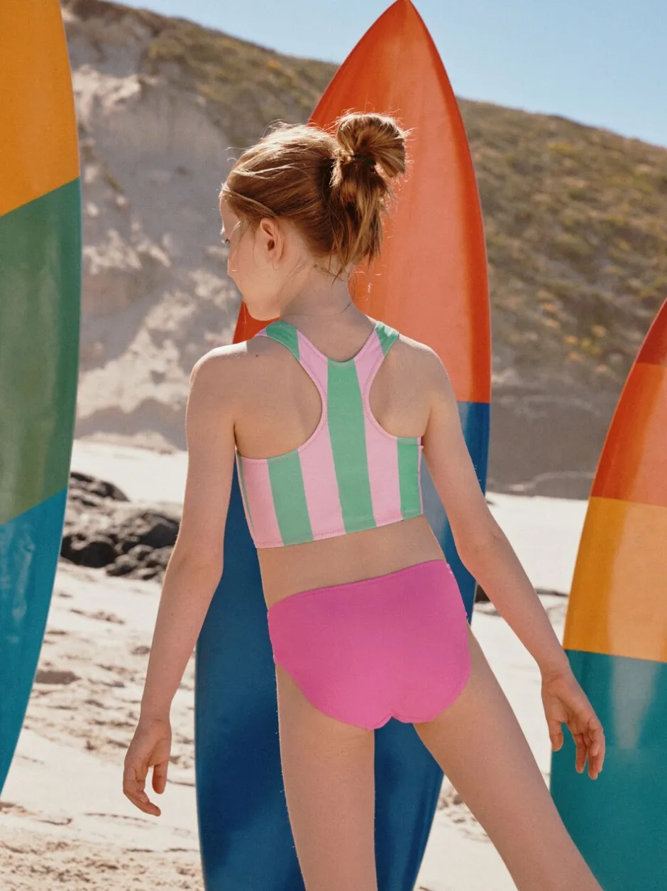 Badkleding|Next - Sunsafe Rash Vest Bikini And Scrunchie Swim Set (3-16yrs) Roze/groene strepen