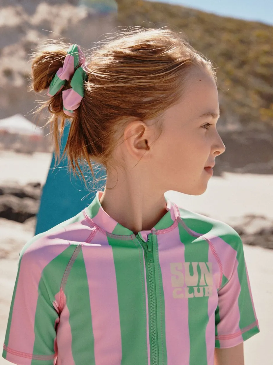 Badkleding|Next - Sunsafe Rash Vest Bikini And Scrunchie Swim Set (3-16yrs) Roze/groene strepen