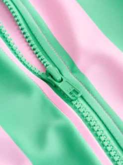 Badkleding|Next - Sunsafe Rash Vest Bikini And Scrunchie Swim Set (3-16yrs) Roze/groene strepen