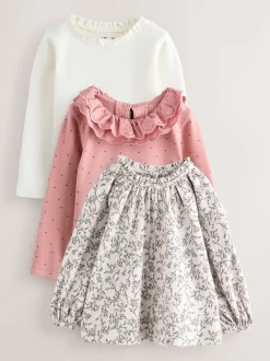 Tops|T-Shirts|Next - Geborduurde tops met lange mouwen (3mnd -7jr) Roze/naturel