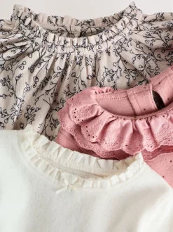 Tops|T-Shirts|Next - Geborduurde tops met lange mouwen (3mnd -7jr) Roze/naturel