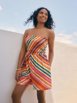 Jumpsuits En Playsuits|Next - Bandeau playsuit met plooien Roze/oranje