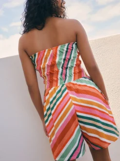 Jumpsuits En Playsuits|Next - Bandeau playsuit met plooien Roze/oranje