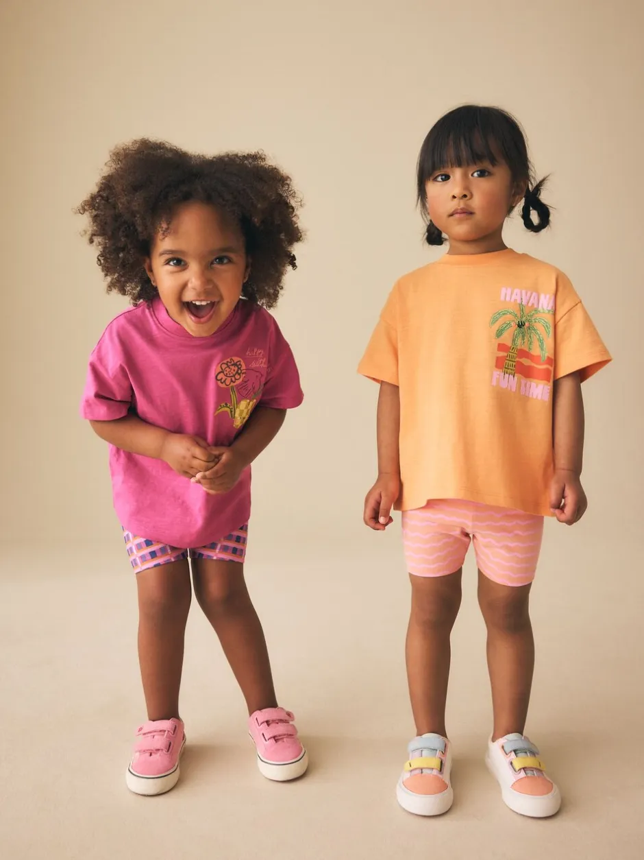 Tops|Sets En Combisets|Next - Top & Cycle Shorts Set 2 Pack (3mths-7yrs) Roze/oranje