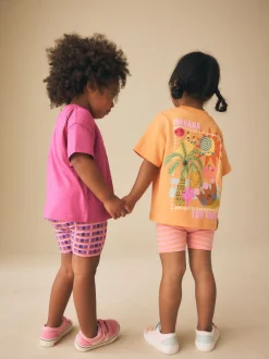 Tops|Sets En Combisets|Next - Top & Cycle Shorts Set 2 Pack (3mths-7yrs) Roze/oranje