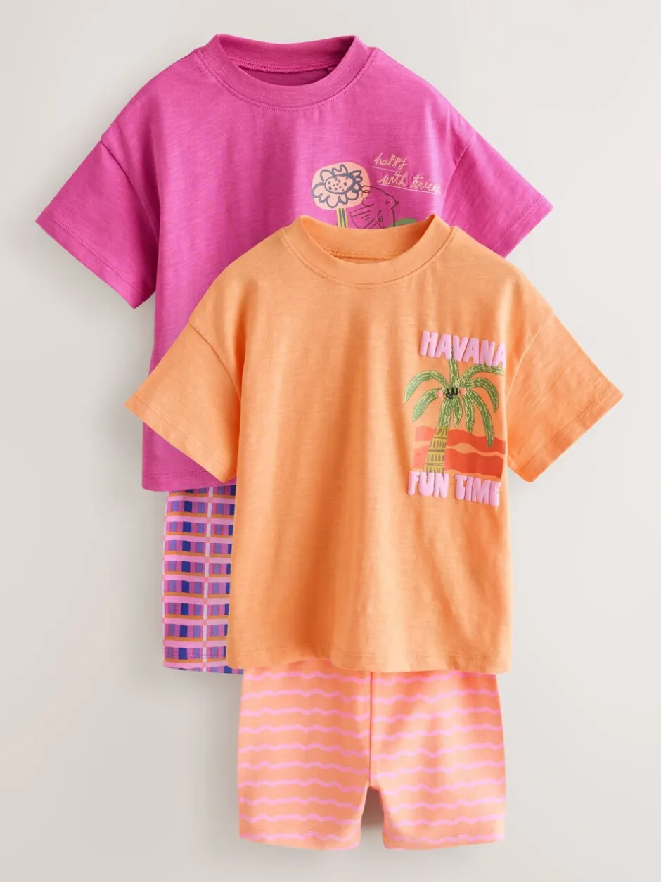 Tops|Sets En Combisets|Next - Top & Cycle Shorts Set 2 Pack (3mths-7yrs) Roze/oranje