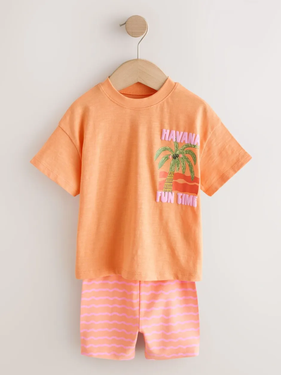 Tops|Sets En Combisets|Next - Top & Cycle Shorts Set 2 Pack (3mths-7yrs) Roze/oranje