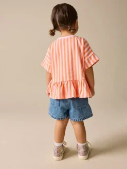 Tops|T-Shirts|Next Roze/oranje gestreept - T-shirt met peplum en korte mouwen (3mnd -7jr)