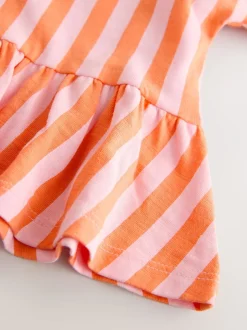 Tops|T-Shirts|Next Roze/oranje gestreept - T-shirt met peplum en korte mouwen (3mnd -7jr)