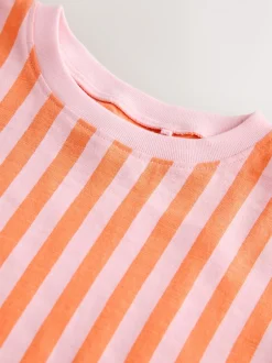 Tops|T-Shirts|Next Roze/oranje gestreept - T-shirt met peplum en korte mouwen (3mnd -7jr)