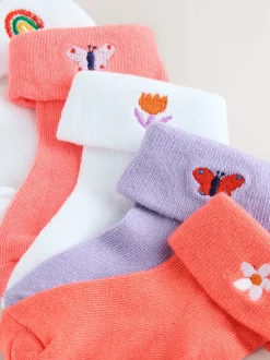 Sokken En Panty's|Next - Set van 5 paar babysokken met omgerolde rand (0 mnd-2 jr) Roze/paars/wit