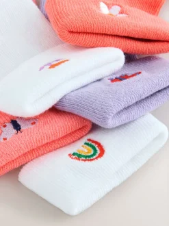 Sokken En Panty's|Next - Set van 5 paar babysokken met omgerolde rand (0 mnd-2 jr) Roze/paars/wit