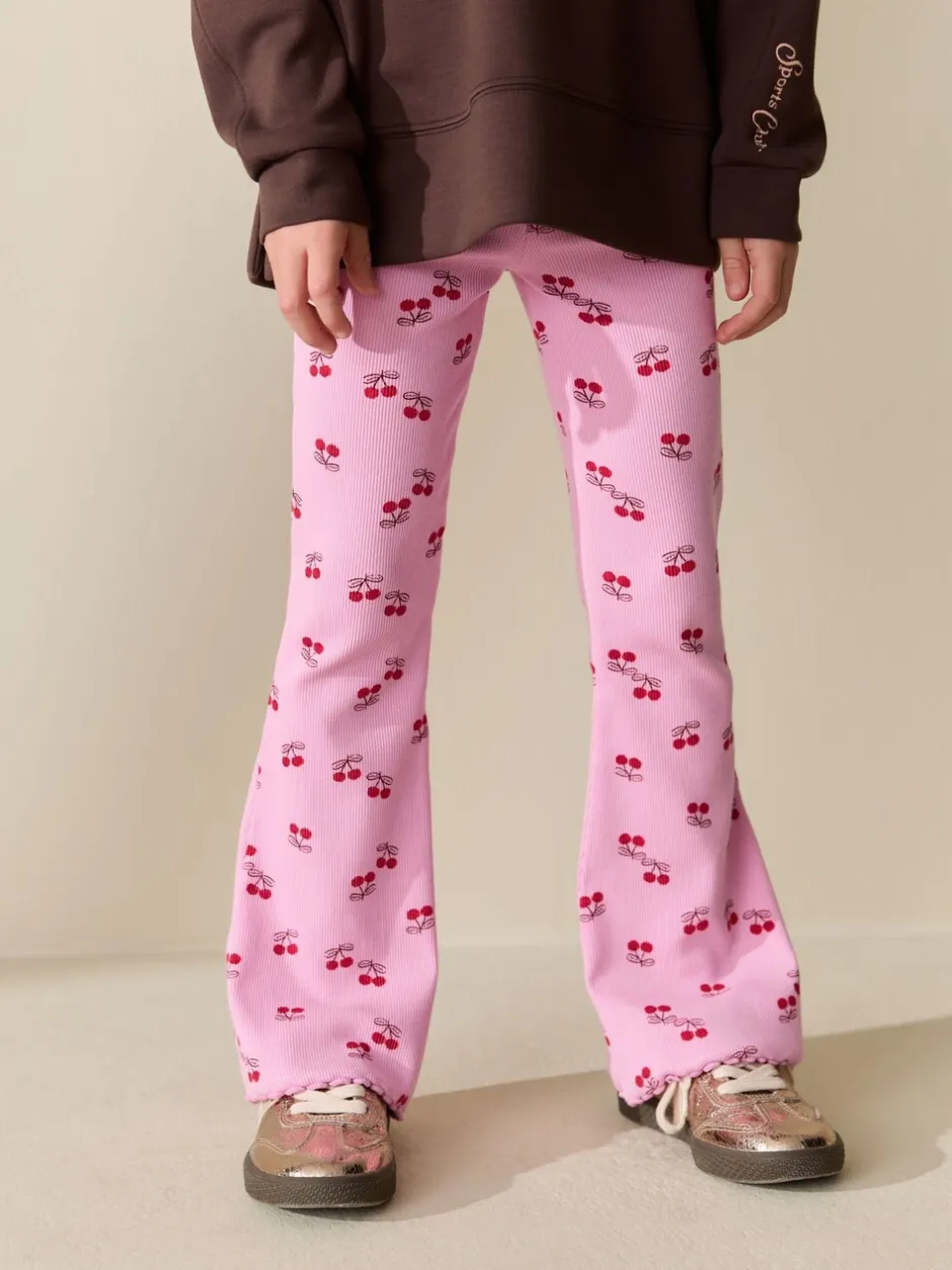 Broeken En Leggings|Next Roze/rode kers - Geribde uitlopende legging (3-16 jr)