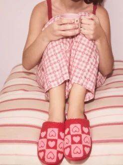 Pantoffels|Next Roze/rood - Borg Mule Check Heart Slippers