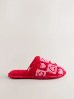 Pantoffels|Next Roze/rood - Borg Mule Check Heart Slippers