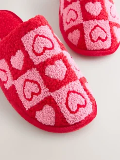 Pantoffels|Next Roze/rood - Borg Mule Check Heart Slippers