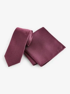 Stropdassen En Pochets|Next Rozerood - Set met textuurrijke stropdas en pochet