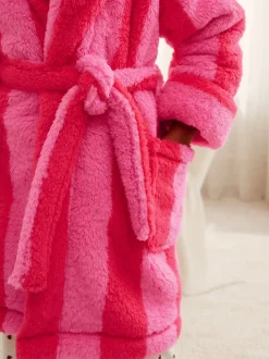Kamerjassen|Next Roze/rood gestreept - Teddy fleece kamerjas (9mnd -16jr)