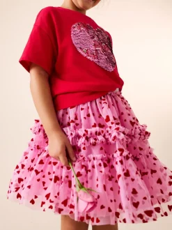 Shorts En Rokken*Next Roze/rood met hart - Pull On Mesh Skirt (3-16yrs)
