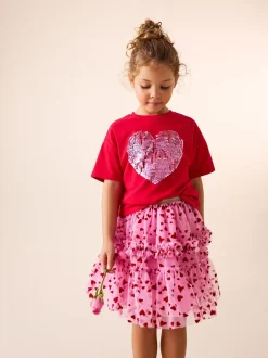 Shorts En Rokken*Next Roze/rood met hart - Pull On Mesh Skirt (3-16yrs)