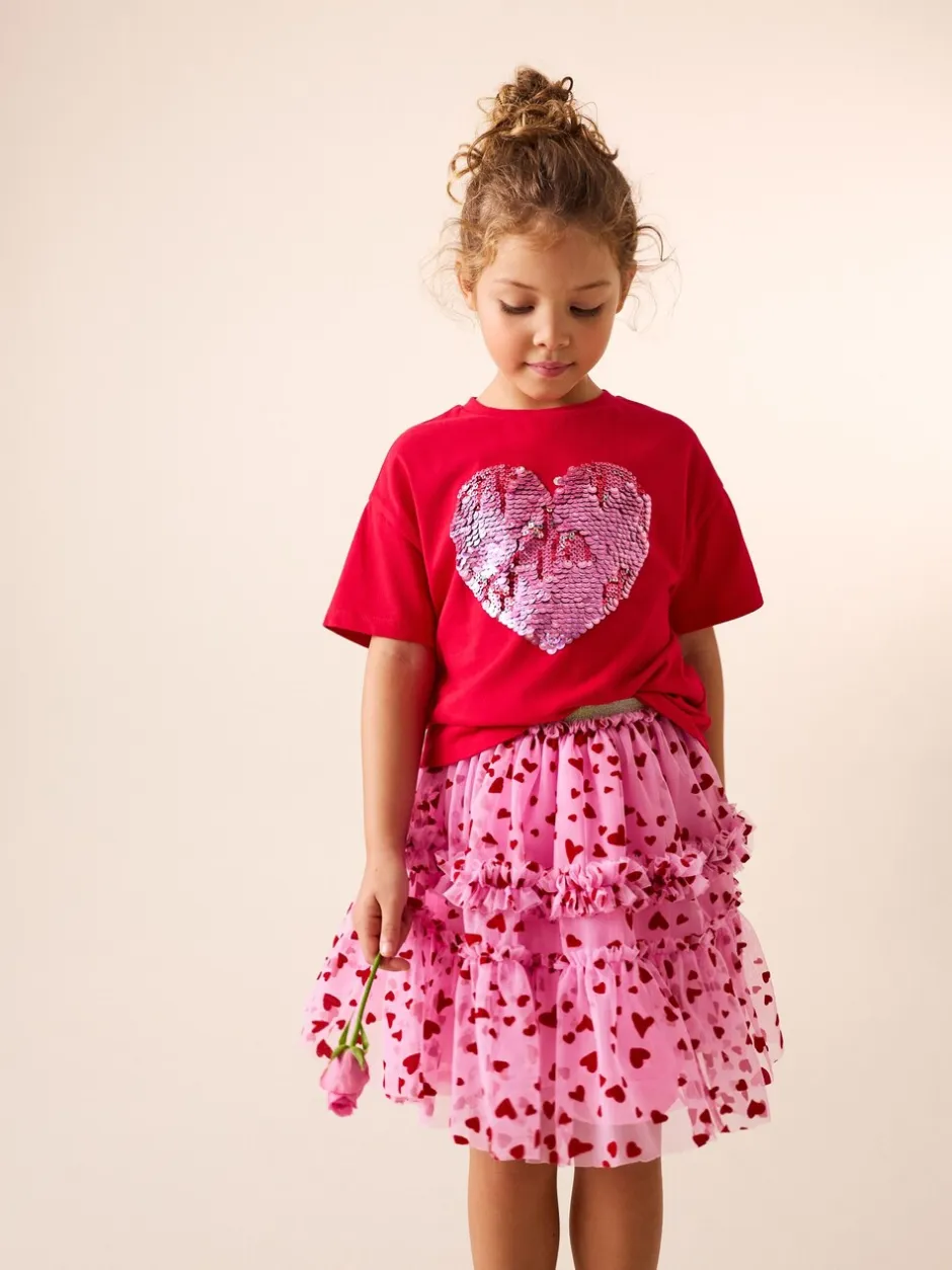 Shorts En Rokken*Next Roze/rood met hart - Pull On Mesh Skirt (3-16yrs)
