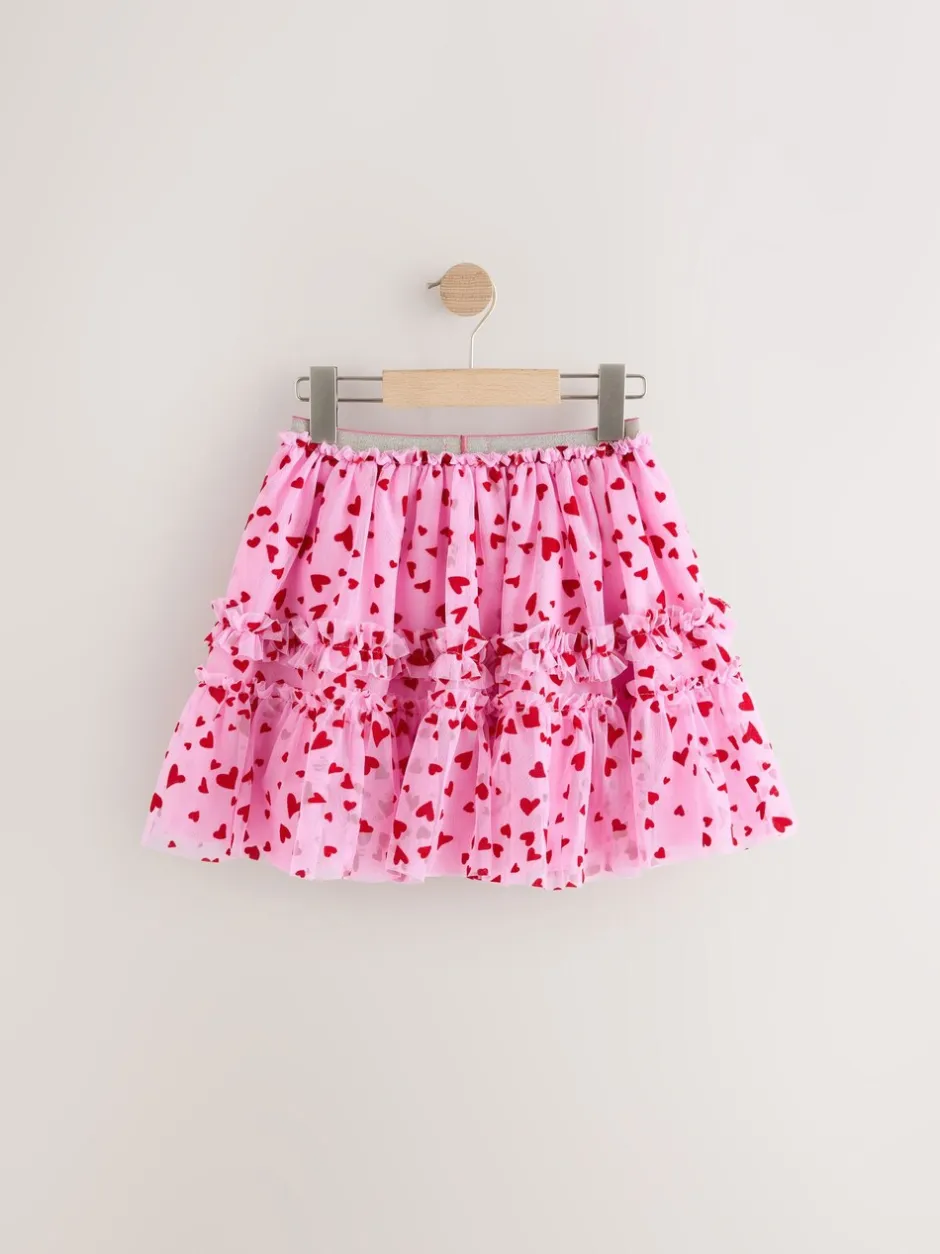 Shorts En Rokken*Next Roze/rood met hart - Pull On Mesh Skirt (3-16yrs)