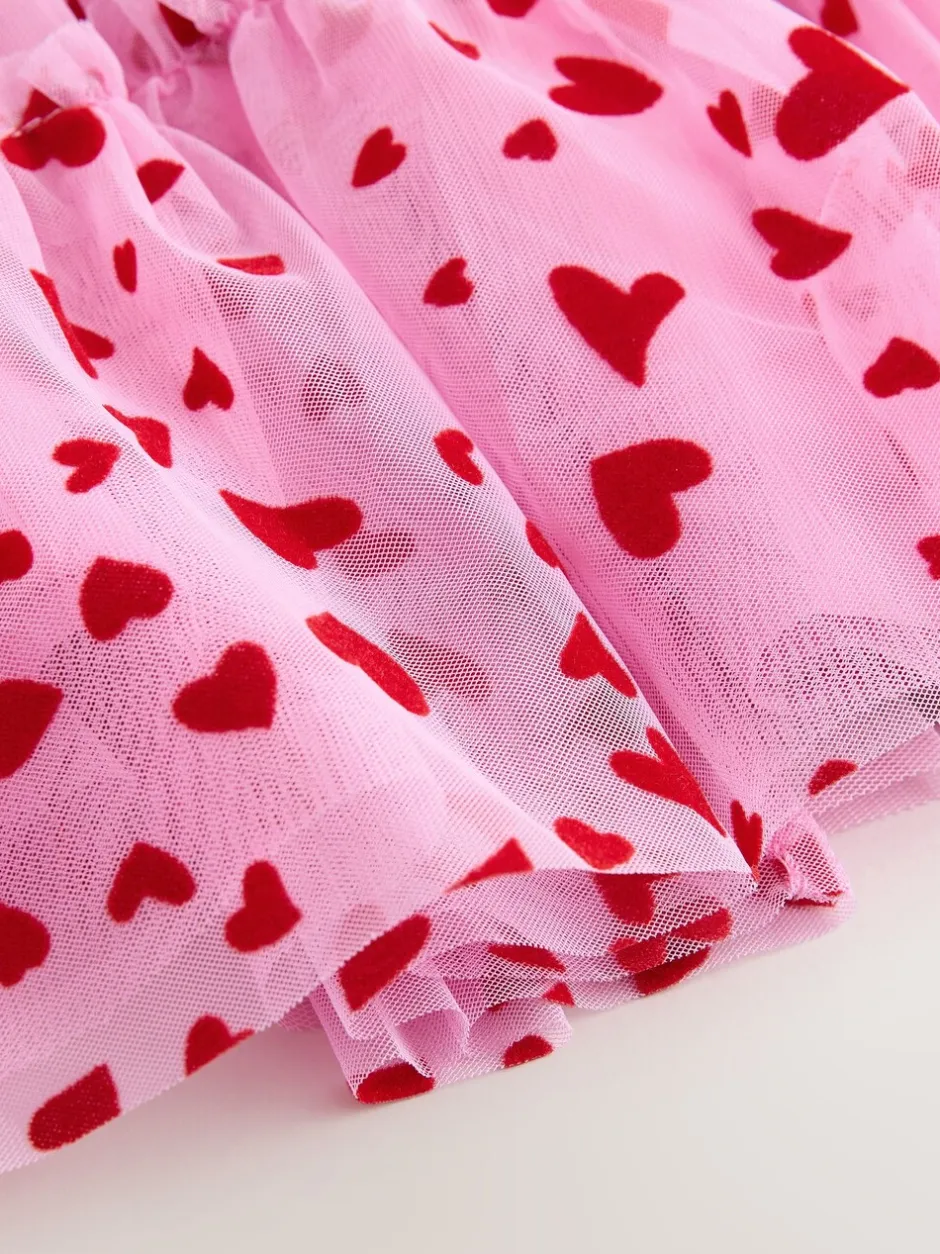 Shorts En Rokken*Next Roze/rood met hart - Pull On Mesh Skirt (3-16yrs)