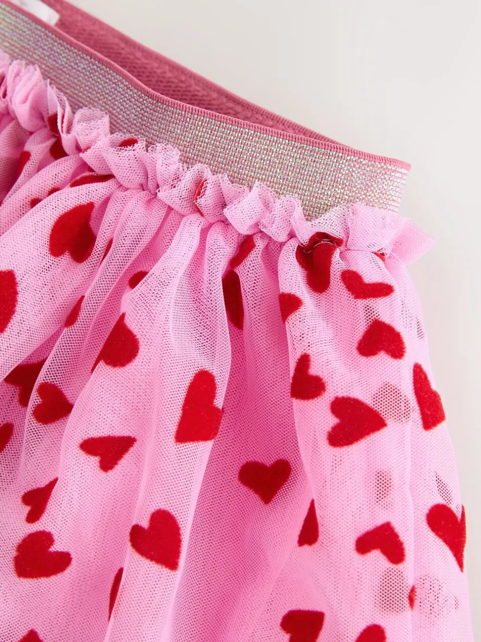 Shorts En Rokken*Next Roze/rood met hart - Pull On Mesh Skirt (3-16yrs)