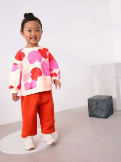 Sets En Combisets|Truien En Breisels*Next Roze/rood met hart - Set van sweatshirt en joggingbroek met rechte wijde pijpen (3mnd -7jr)