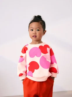 Sets En Combisets|Truien En Breisels*Next Roze/rood met hart - Set van sweatshirt en joggingbroek met rechte wijde pijpen (3mnd -7jr)