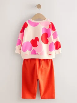 Sets En Combisets|Truien En Breisels*Next Roze/rood met hart - Set van sweatshirt en joggingbroek met rechte wijde pijpen (3mnd -7jr)