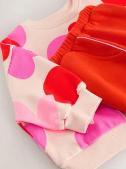Sets En Combisets|Truien En Breisels*Next Roze/rood met hart - Set van sweatshirt en joggingbroek met rechte wijde pijpen (3mnd -7jr)