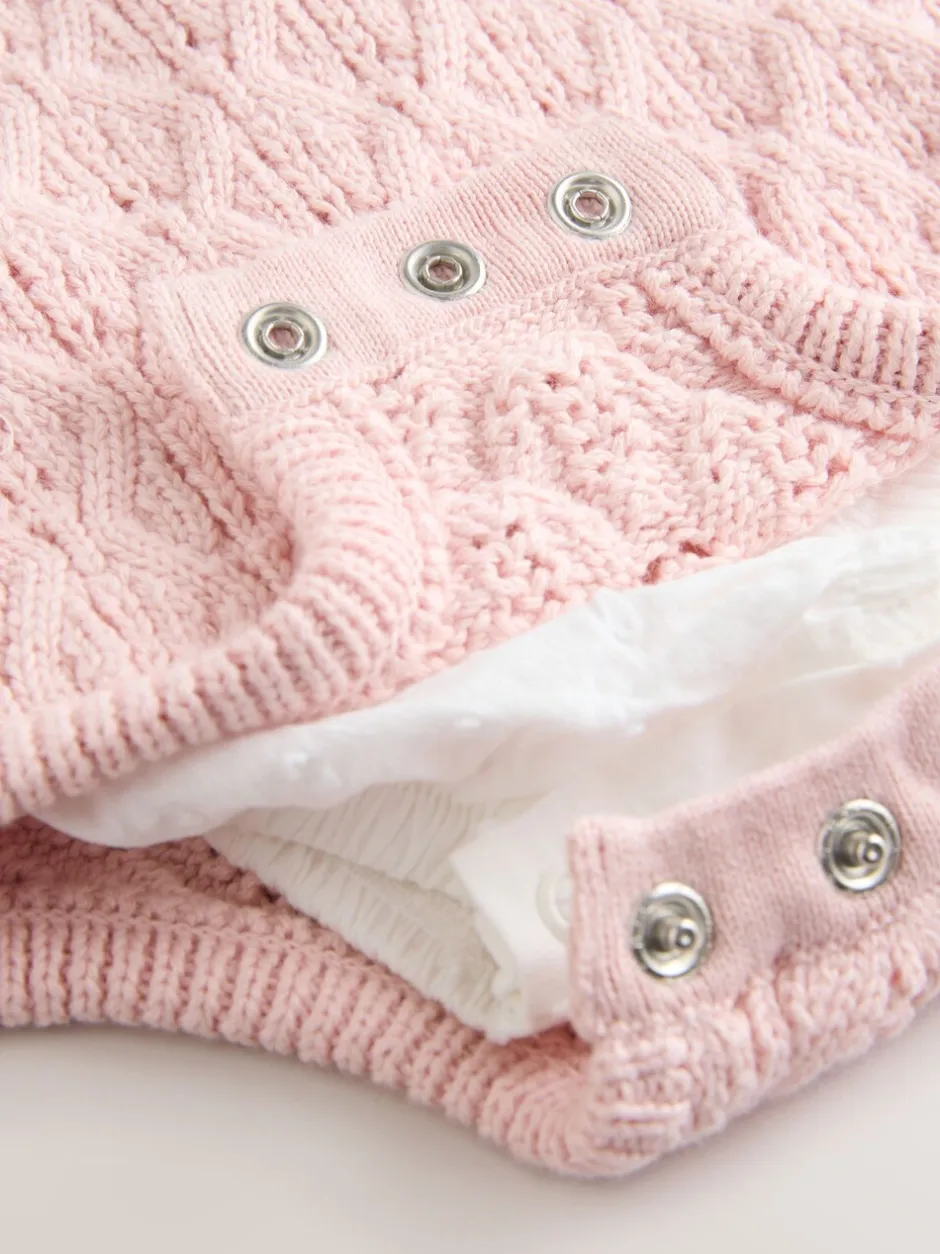 Rompertjes En Tuinbroeken|Next Roze/wit - 3 -delige babyset van rompertje en gebreide bretelbroeken met panty (0mnd-2jr)