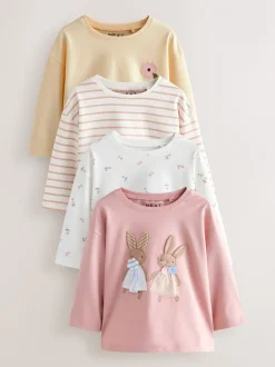 Tops|Multipacks*Next Roze/wit - Set van 4 T-shirts met lange mouwen en geborduurde konijntjes (3mnd-7jr)