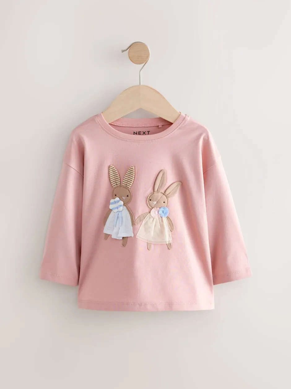Tops|Multipacks*Next Roze/wit - Set van 4 T-shirts met lange mouwen en geborduurde konijntjes (3mnd-7jr)