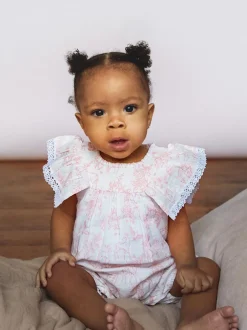 Jumpsuits En Playsuits*The Little Tailor - Mousseline babyplaysuit van 100% katoen Roze/wit