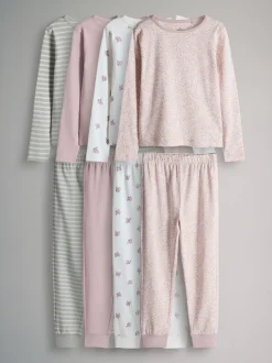 Nachtkleding En Pyjama's|Pyjama's*The Set - verpakking van 4 behaaglijke katoenen jersey pyjama's Roze/wit