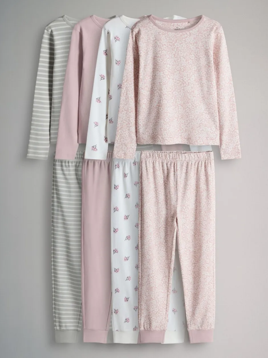 Nachtkleding En Pyjama's|Pyjama's*The Set - verpakking van 4 behaaglijke katoenen jersey pyjama's Roze/wit