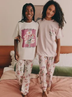 Nachtkleding En Pyjama's|Pyjama's|Next - Verpakking van 2 pyjama's met joggingbroek (3 - 16 jr) Roze/wit met bloemenprint