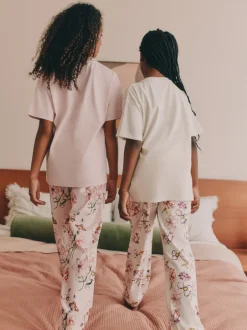 Nachtkleding En Pyjama's|Pyjama's|Next - Verpakking van 2 pyjama's met joggingbroek (3 - 16 jr) Roze/wit met bloemenprint