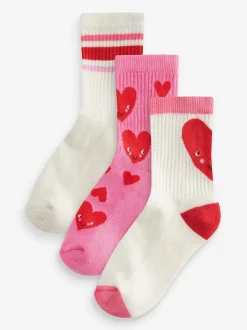 Sokken En Panty's|Sokken En Panty's|Next Roze/wit met hartjes - 3 Paar enkelsokken met verzachte zool en hoog katoengehalte