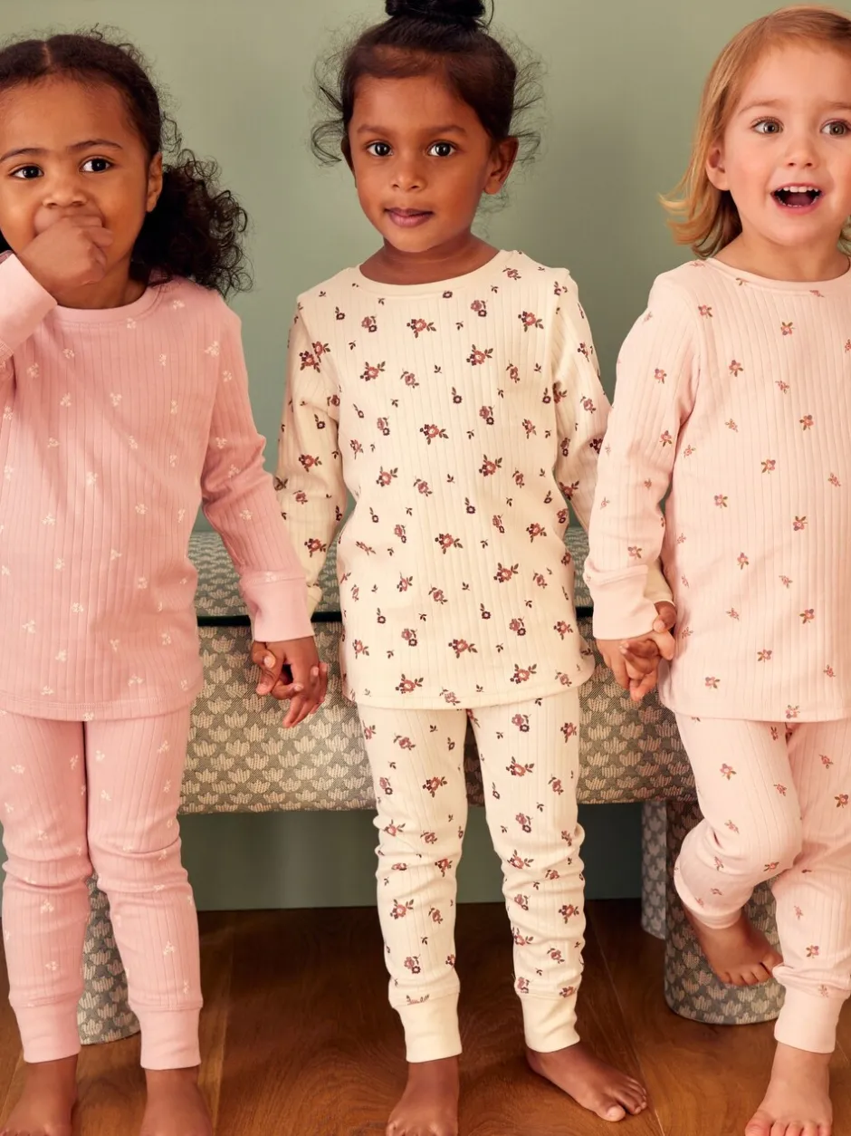 Nachtkleding En Pyjama's|Pyjama's|Next - Knusse geribbelde pyjama's 3 verpakking (9mnd-12jr) Roze/witte Ditsy