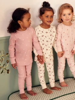 Nachtkleding En Pyjama's|Pyjama's|Next - Knusse geribbelde pyjama's 3 verpakking (9mnd-12jr) Roze/witte Ditsy